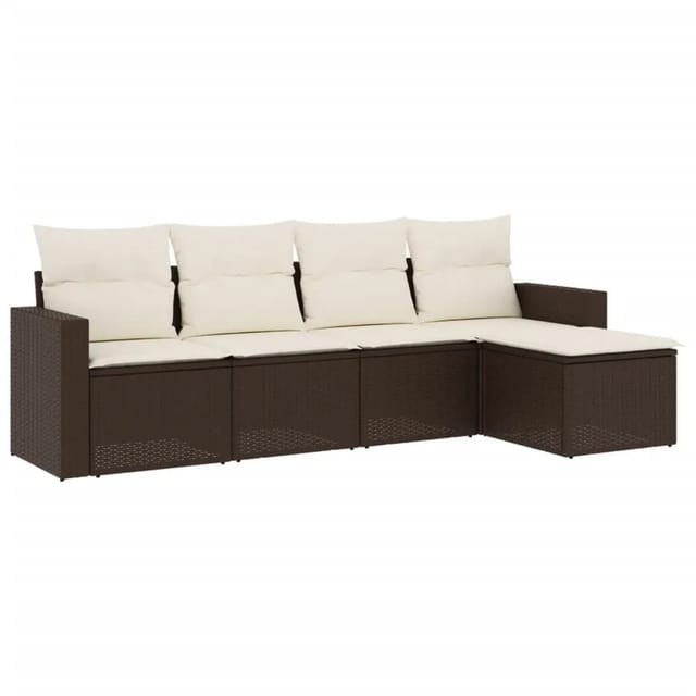 vidaXL 5-Tlg Garten-Sofagarnitur mit Kissen Braun Poly Rattan 3251230