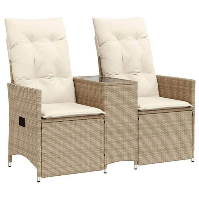 vidaXL Gartensofa 2-Sitzer Verstellbar mit Tisch Beige Poly Rattan 365713
