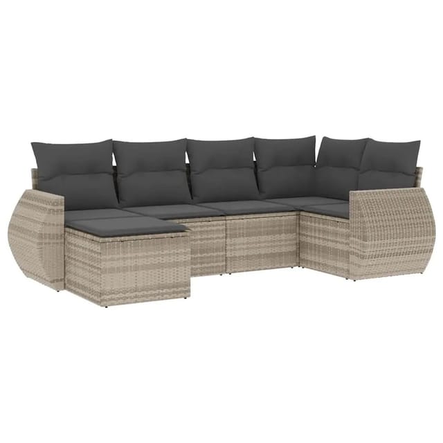 vidaXL 6-Tlg Garten-Sofagarnitur mit Kissen Hellgrau Poly Rattan 3221661