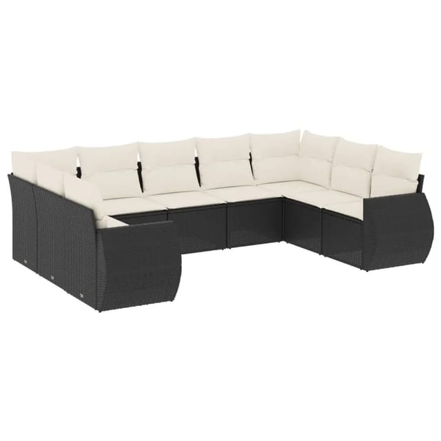 vidaXL 9-Tlg Garten-Sofagarnitur mit Kissen Schwarz Poly Rattan 3221795