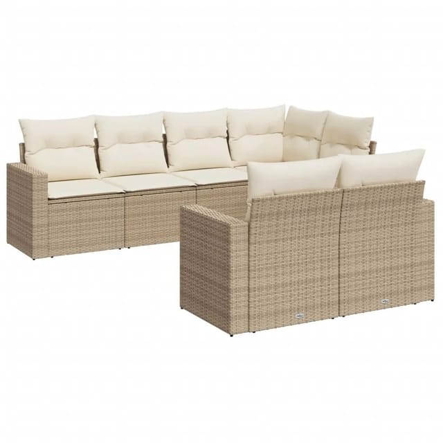 vidaXL 7-Tlg Garten-Sofagarnitur mit Kissen Beige Poly Rattan 3251545