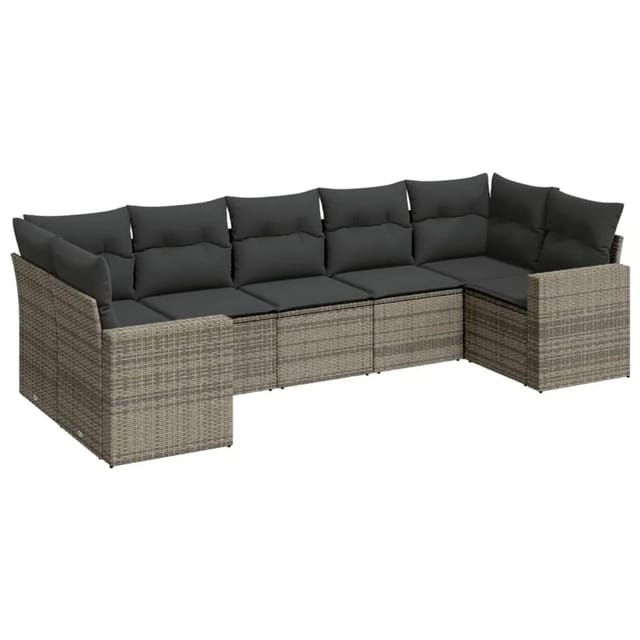 vidaXL 7-Tlg Garten-Sofagarnitur mit Kissen Grau Poly Rattan 3251727