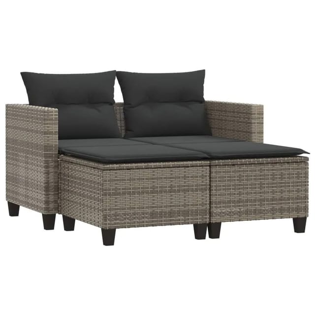 vidaXL Gartensofa 2-Sitzer mit Hockern Grau Poly Rattan 365793