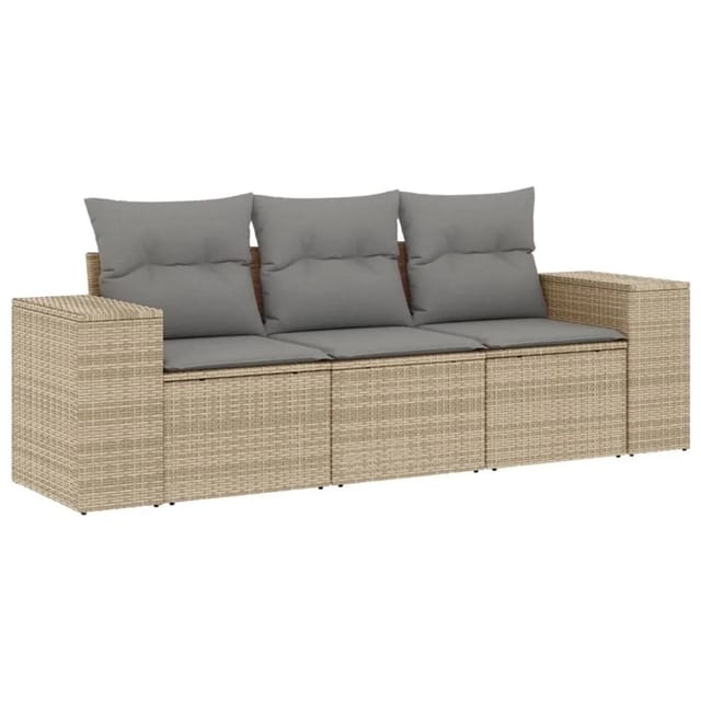 vidaXL 3-Tlg Garten-Sofagarnitur mit Kissen Beige Poly Rattan 3222258