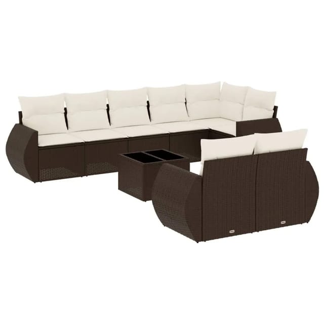 vidaXL 9-Tlg Garten-Sofagarnitur mit Kissen Braun Poly Rattan 3221632