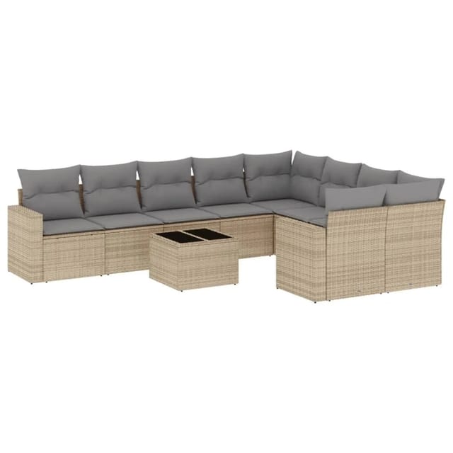 vidaXL 10-Tlg Garten-Sofagarnitur mit Kissen Beige Poly Rattan 3251786