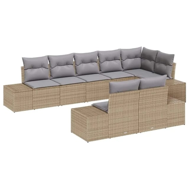 vidaXL Gartensofa-Set 8 Stk Beige und Hellgrau Poly Rattan 3355779