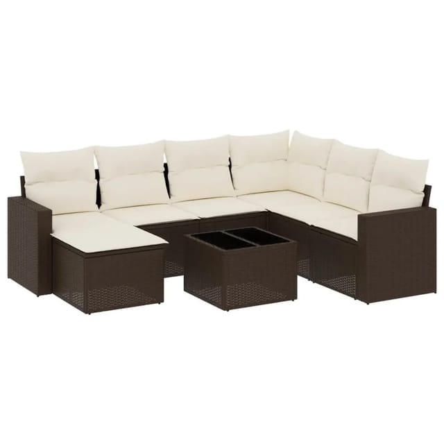vidaXL 8-Tlg Garten-Sofagarnitur mit Kissen Braun Poly Rattan 3251650