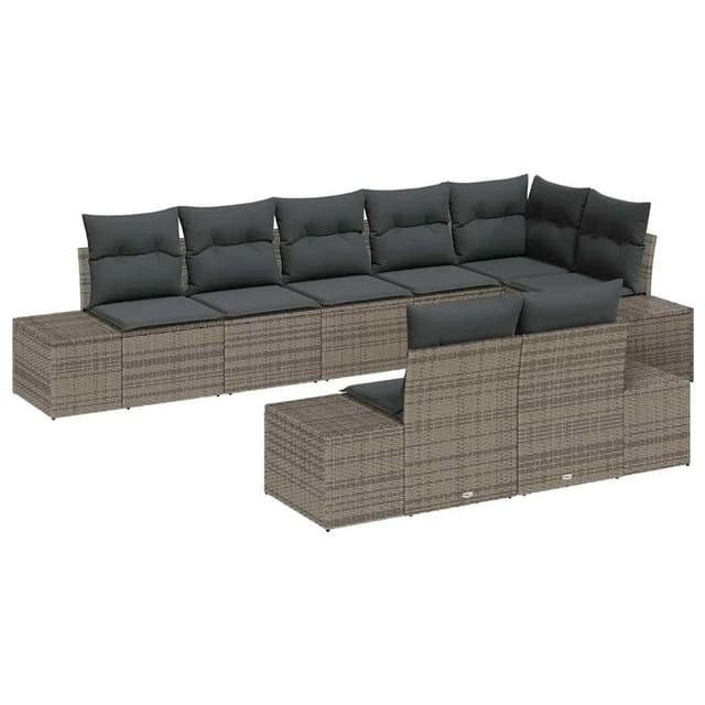 vidaXL Gartensofa-Set mit Speicher 8 Stk Grau Poly Rattan 3355778