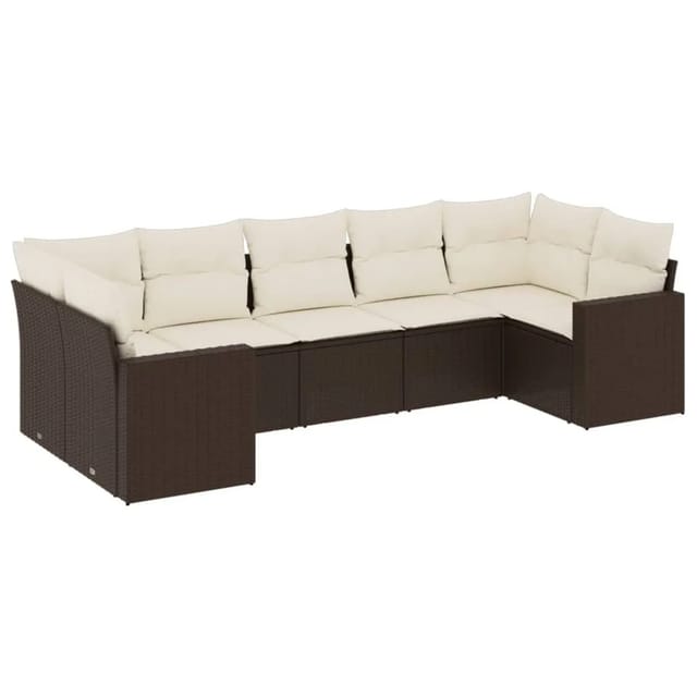 vidaXL 7-Tlg Garten-Sofagarnitur mit Kissen Braun Poly Rattan 3251730