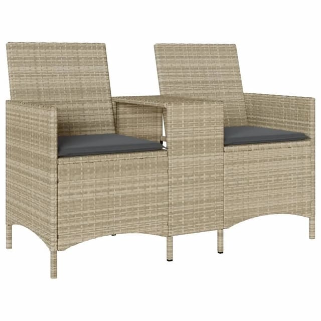 vidaXL Gartensofa 2-Sitzer mit Tisch und Kissen Hellgrau Poly Rattan 4003889