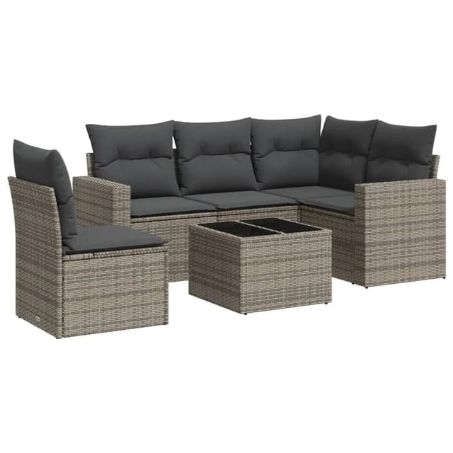vidaXL 6-Tlg Garten-Sofagarnitur mit Kissen Grau Poly Rattan 3251317