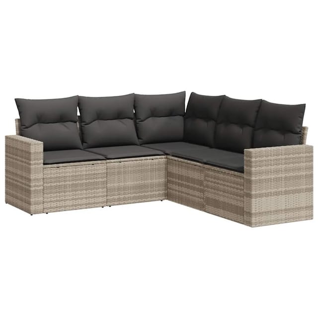 vidaXL 5-Tlg Garten-Sofagarnitur mit Kissen Hellgrau Poly Rattan 3251289