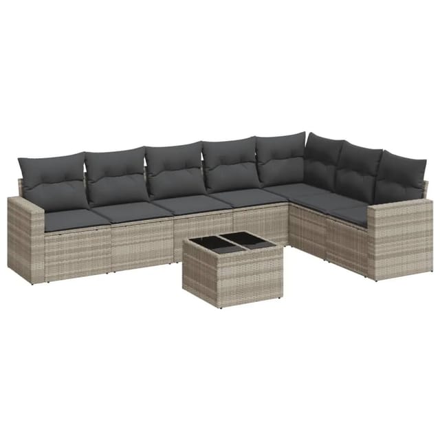 vidaXL 8-Tlg Garten-Sofagarnitur mit Kissen Hellgrau Poly Rattan 3251399