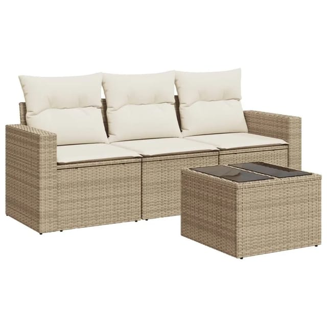 vidaXL 4-Tlg Garten-Sofagarnitur mit Kissen Beige Poly Rattan 3251005