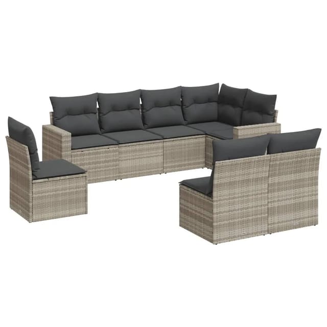 vidaXL 8-Tlg Garten-Sofagarnitur mit Kissen Hellgrau Poly Rattan 3251409