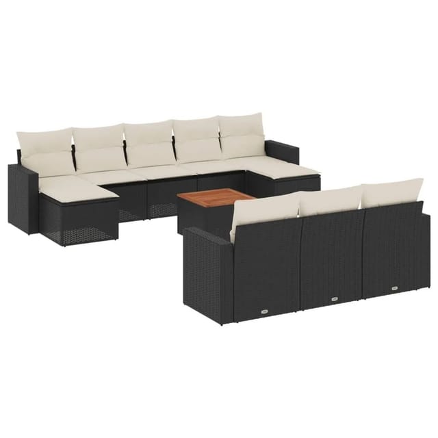 vidaXL 11-Tlg Garten-Sofagarnitur mit Kissen Schwarz Poly Rattan 3224341