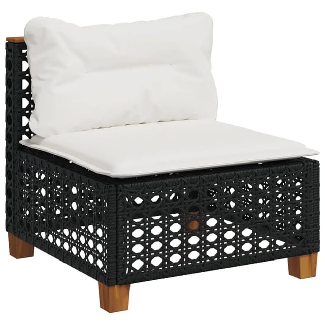 vidaXL Gartensofa ohne Armlehnen mit Kissen Schwarz Poly Rattan 365926