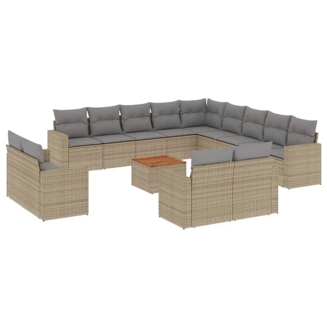 vidaXL 14-Tlg Garten-Sofagarnitur mit Kissen Beige Poly Rattan 3224400