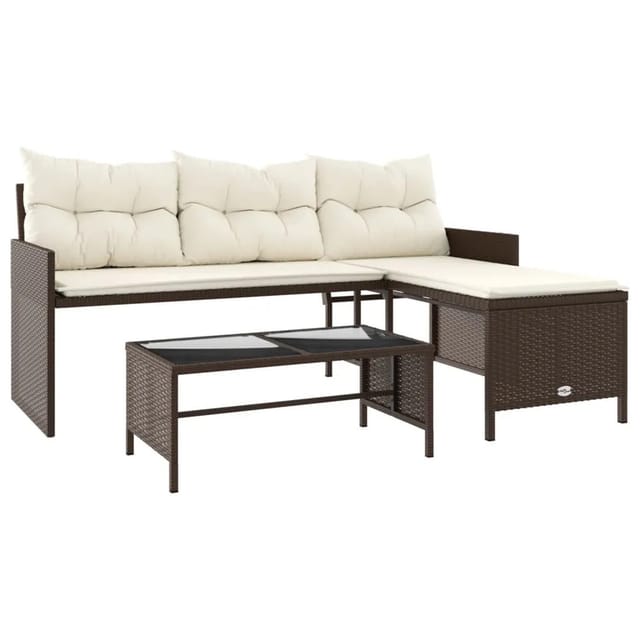 vidaXL Gartensofa in L-Form mit Tisch und Kissen Braun Poly Rattan 365573