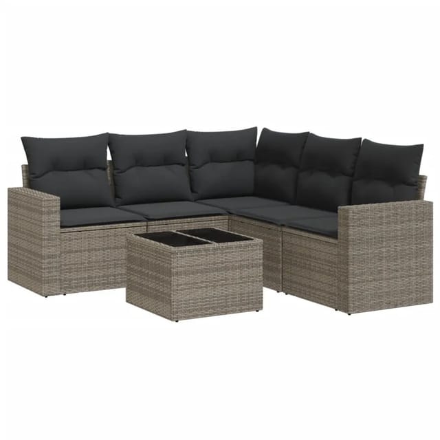 vidaXL 6-Tlg Garten-Sofagarnitur mit Kissen Grau Poly Rattan 3251297