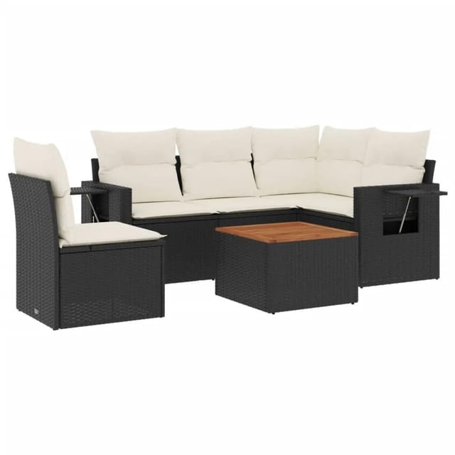 vidaXL 6-Tlg Garten-Sofagarnitur mit Kissen Schwarz Poly Rattan 3224565