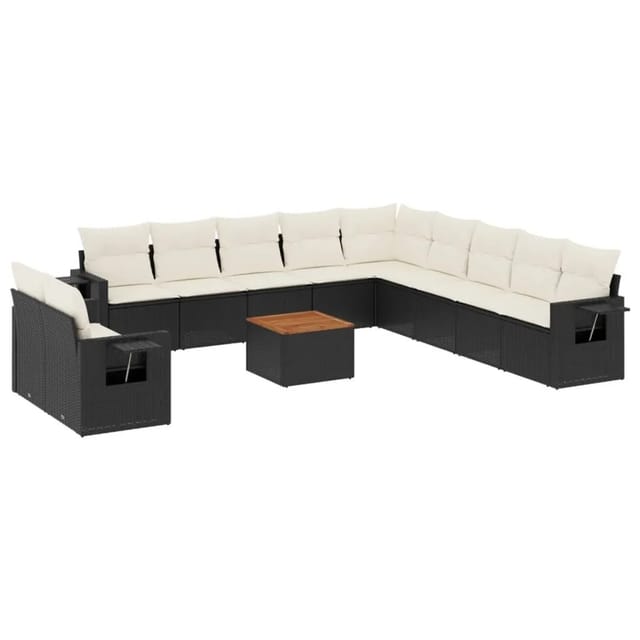 vidaXL 12-Tlg Garten-Sofagarnitur mit Kissen Schwarz Poly Rattan 3224642
