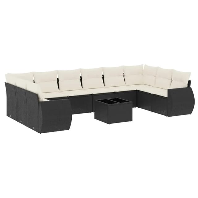 vidaXL 11-Tlg Garten-Sofagarnitur mit Kissen Schwarz Poly Rattan 3221875