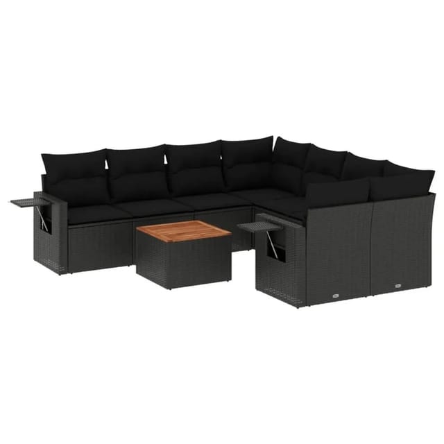 vidaXL 9-Tlg Garten-Sofagarnitur mit Kissen Schwarz Poly Rattan 3224487