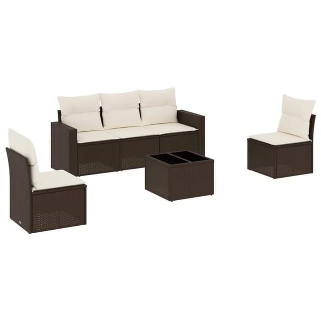 vidaXL 6-Tlg Garten-Sofagarnitur mit Kissen Braun Poly Rattan 3251140
