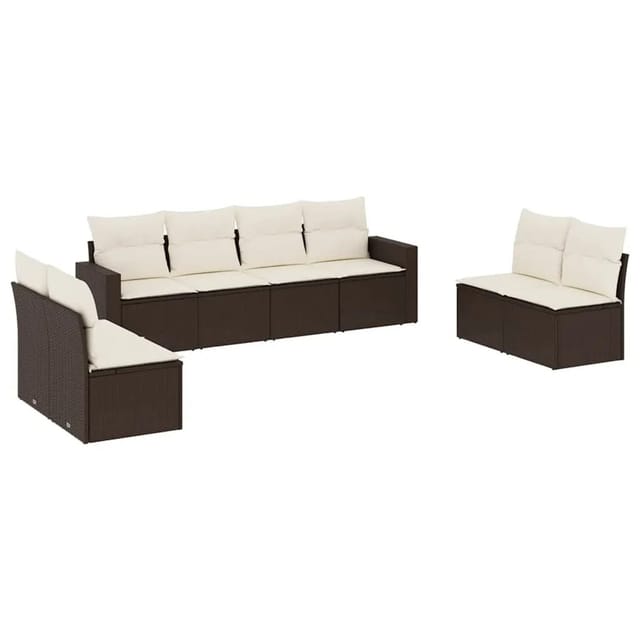 vidaXL 8-Tlg Garten-Sofagarnitur mit Kissen Braun Poly Rattan 3251190