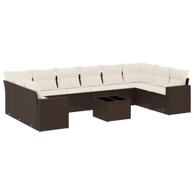 vidaXL 11-Tlg Garten-Sofagarnitur mit Kissen Braun Poly Rattan 3251820