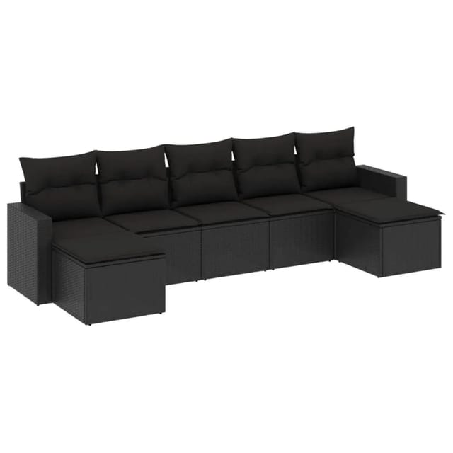 vidaXL 7-Tlg Garten-Sofagarnitur mit Kissen Schwarz Poly Rattan 3251672
