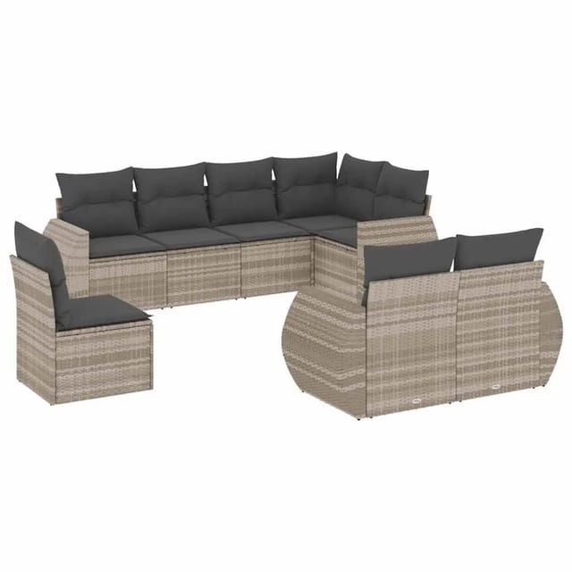 vidaXL 8-Tlg Garten-Sofagarnitur mit Kissen Hellgrau Poly Rattan 3221641