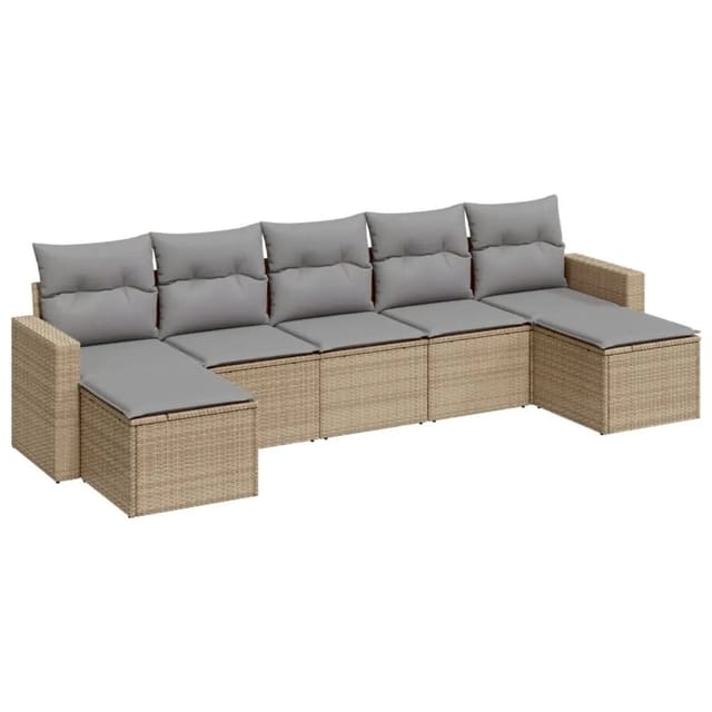 vidaXL 7-Tlg Garten-Sofagarnitur mit Kissen Beige Poly Rattan 3251676