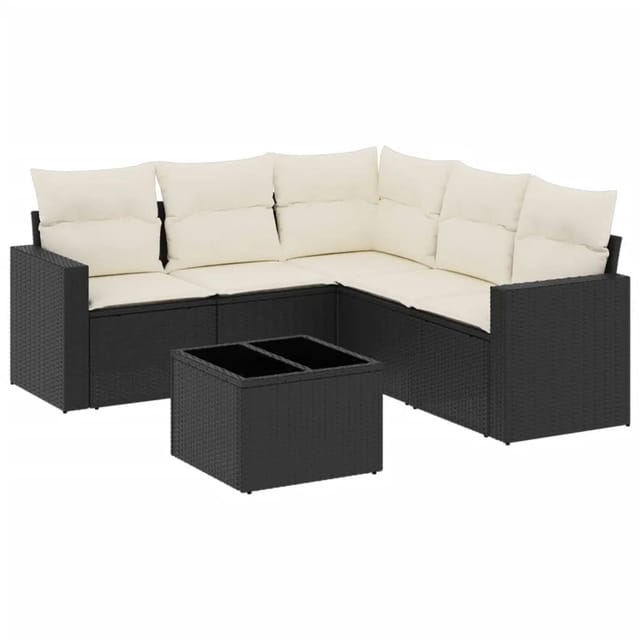 vidaXL 6-Tlg Garten-Sofagarnitur mit Kissen Schwarz Poly Rattan 3251293