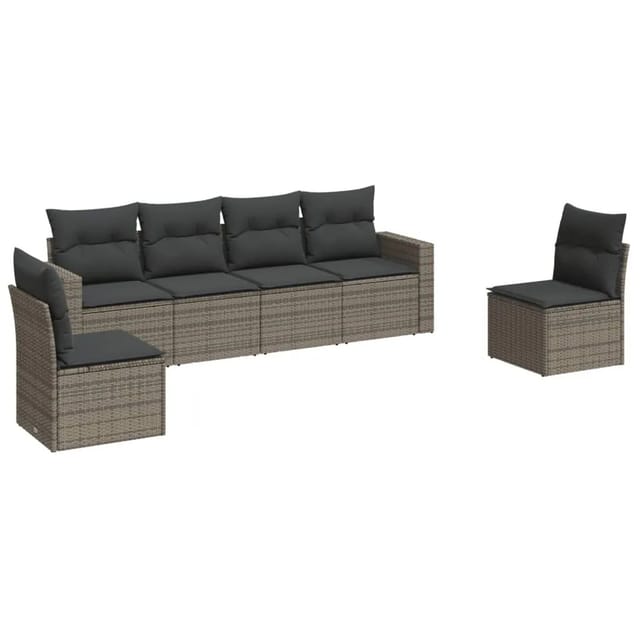 vidaXL 6-Tlg Garten-Sofagarnitur mit Kissen Grau Poly Rattan 3251147