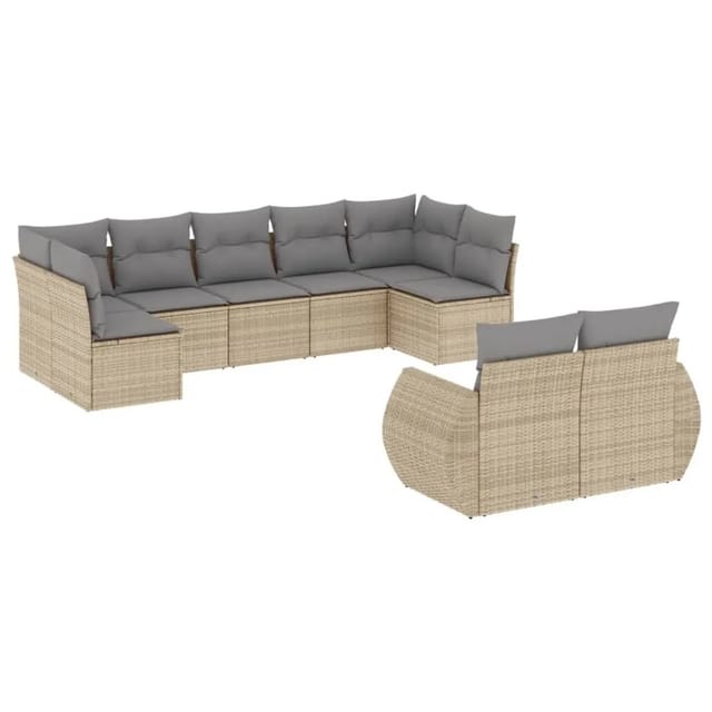 vidaXL 9-Tlg Garten-Sofagarnitur mit Kissen Beige Poly Rattan 3221818