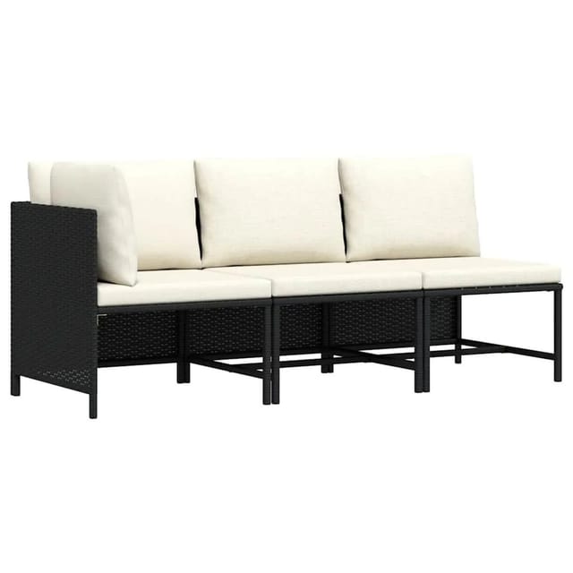 vidaXL 3-Tlg Garten-Sofagarnitur mit Auflagen Schwarz Poly Rattan 313519