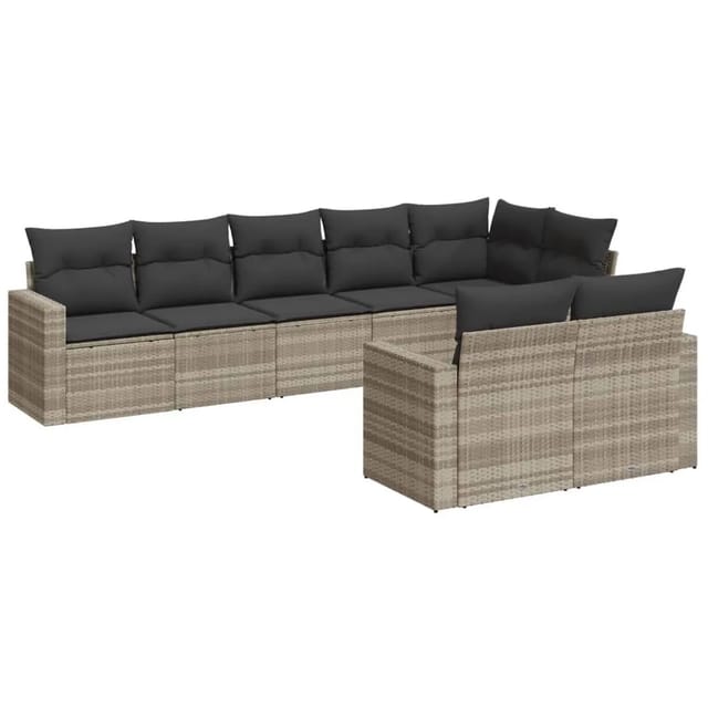 vidaXL 8-Tlg Garten-Sofagarnitur mit Kissen Hellgrau Poly Rattan 3251559