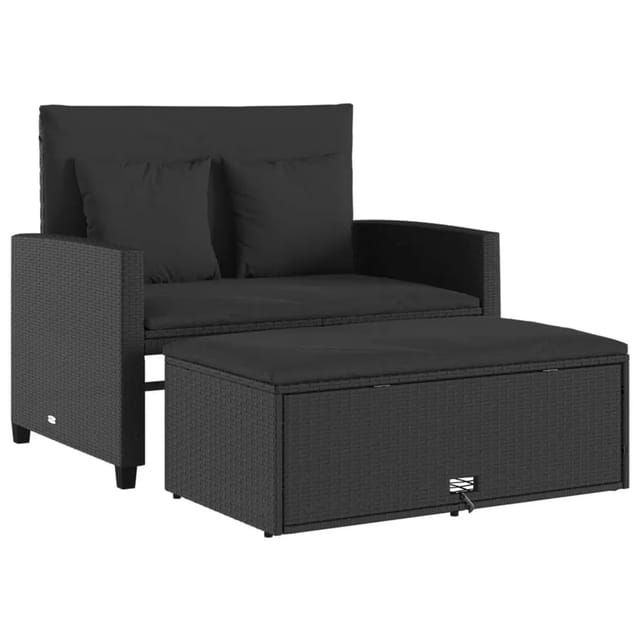 vidaXL Gartensofa mit Kissen 2-Sitzer Schwarz Poly Rattan 365132
