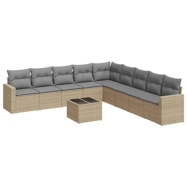 vidaXL 10-Tlg Garten-Sofagarnitur mit Kissen Beige Poly Rattan 3251436