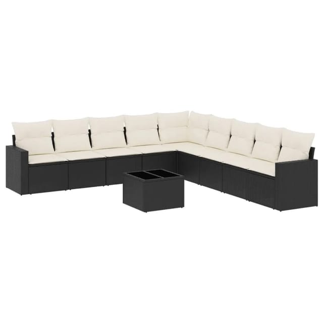 vidaXL 10-Tlg Garten-Sofagarnitur mit Kissen Schwarz Poly Rattan 3251433