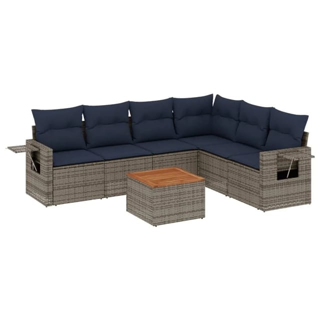 vidaXL 7-Tlg Gartensofa-Set mit Kissen Grau Polyrattan 3224584
