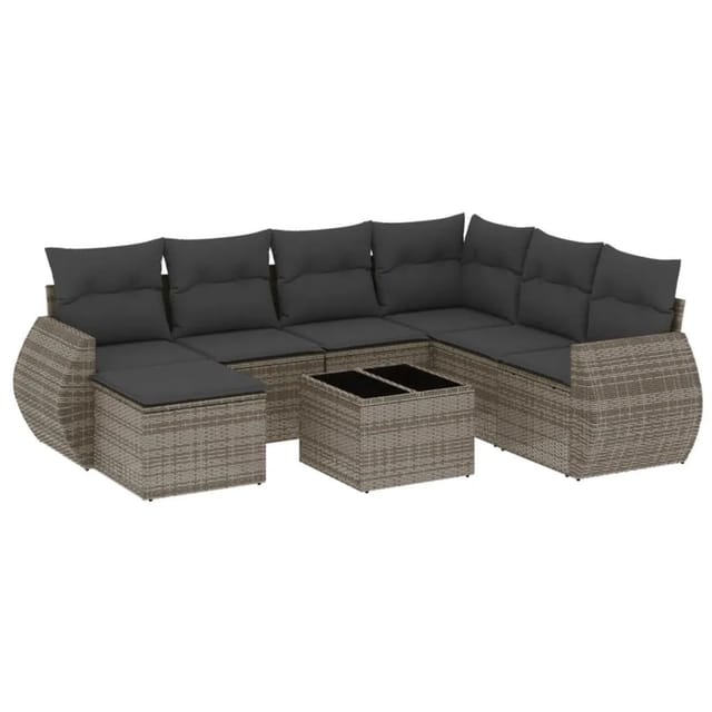 vidaXL 8-Tlg Garten-Sofagarnitur mit Kissen Grau Poly Rattan 3221709