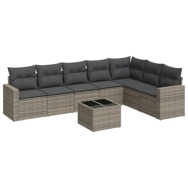 vidaXL 8-Tlg Garten-Sofagarnitur mit Kissen Grau Poly Rattan 3251397