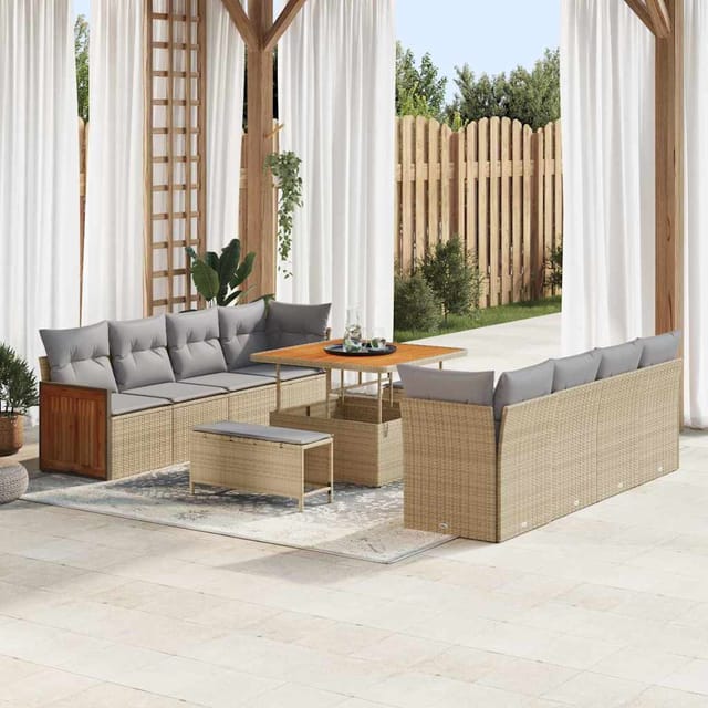 vidaXL Gartensofa-Set mit Kissen 11 Stk Beige und Hellgrau 3363287