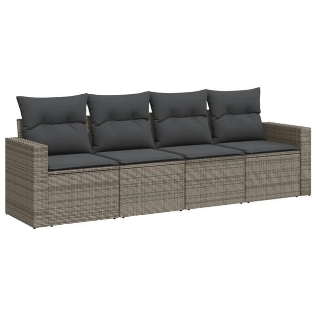 vidaXL 4-Tlg Garten-Sofagarnitur mit Kissen Grau Poly Rattan 3251017