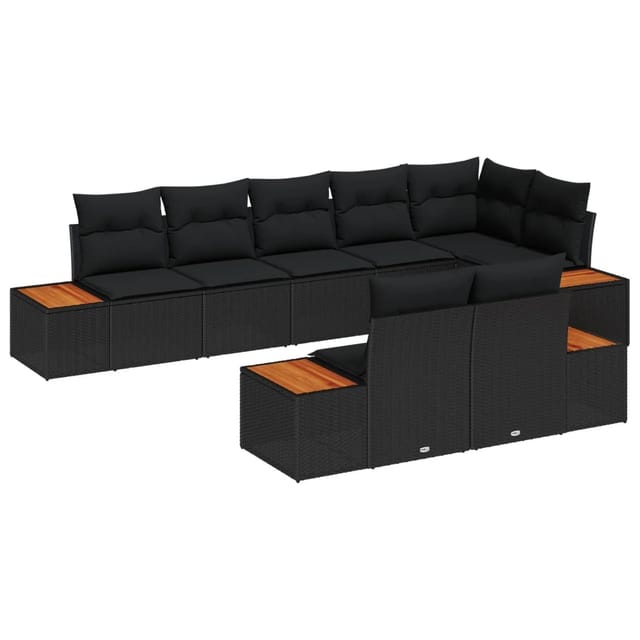 vidaXL Gartensofa-Set mit Kissen mit Speicher 8 Stk Schwarz Polyrattan 3356778