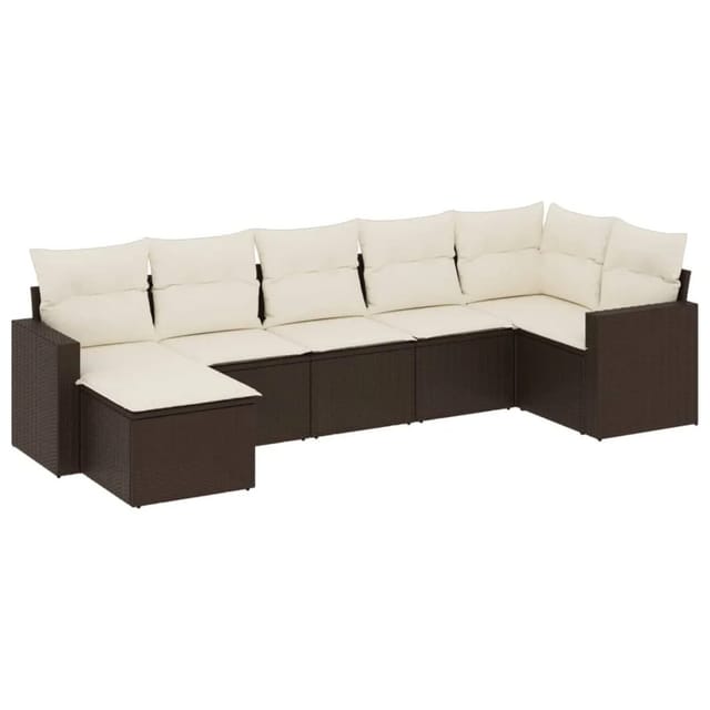 vidaXL 7-Tlg Garten-Sofagarnitur mit Kissen Braun Poly Rattan 3251620
